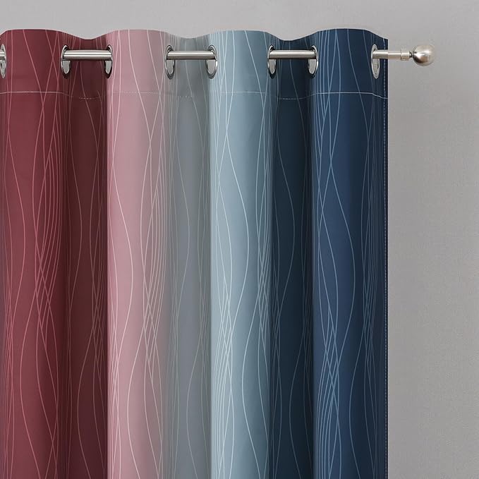 Navy Blue and Burgundy Red Ombre Blackout Curtains for Bedroom 72 Inch Long
