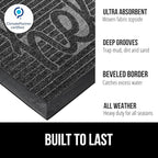 GORILLA GRIP 100% Waterproof All-Season WeatherMAX Doormat, 47x35, US Designed Natural Rubber, Stain and Fade Resistant, Low Profile Indoor Outdoor Door Mats, Easy Clean Patio Mat, Charcoal Hello