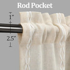 Boho Kitchen Cafe Curtains 25x24 Inch, Beige Linen Blend Embroidered Light Filtering Curtains for Small Kitchen Window, 2 Panels