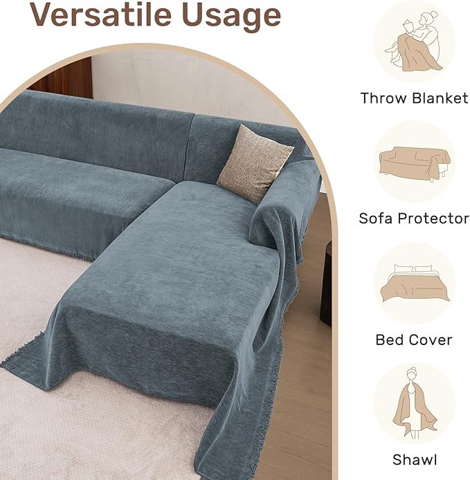 Sectional Couch Covers, 2 Pieces Washable L Shaped Couch Covers Sofa Blanket for Dogs Pet Friendly Sectional Sofa Slipcovers Furniture Covers,71"x 118"+ 71"x 118",(XX-Large,Dusty Blue)