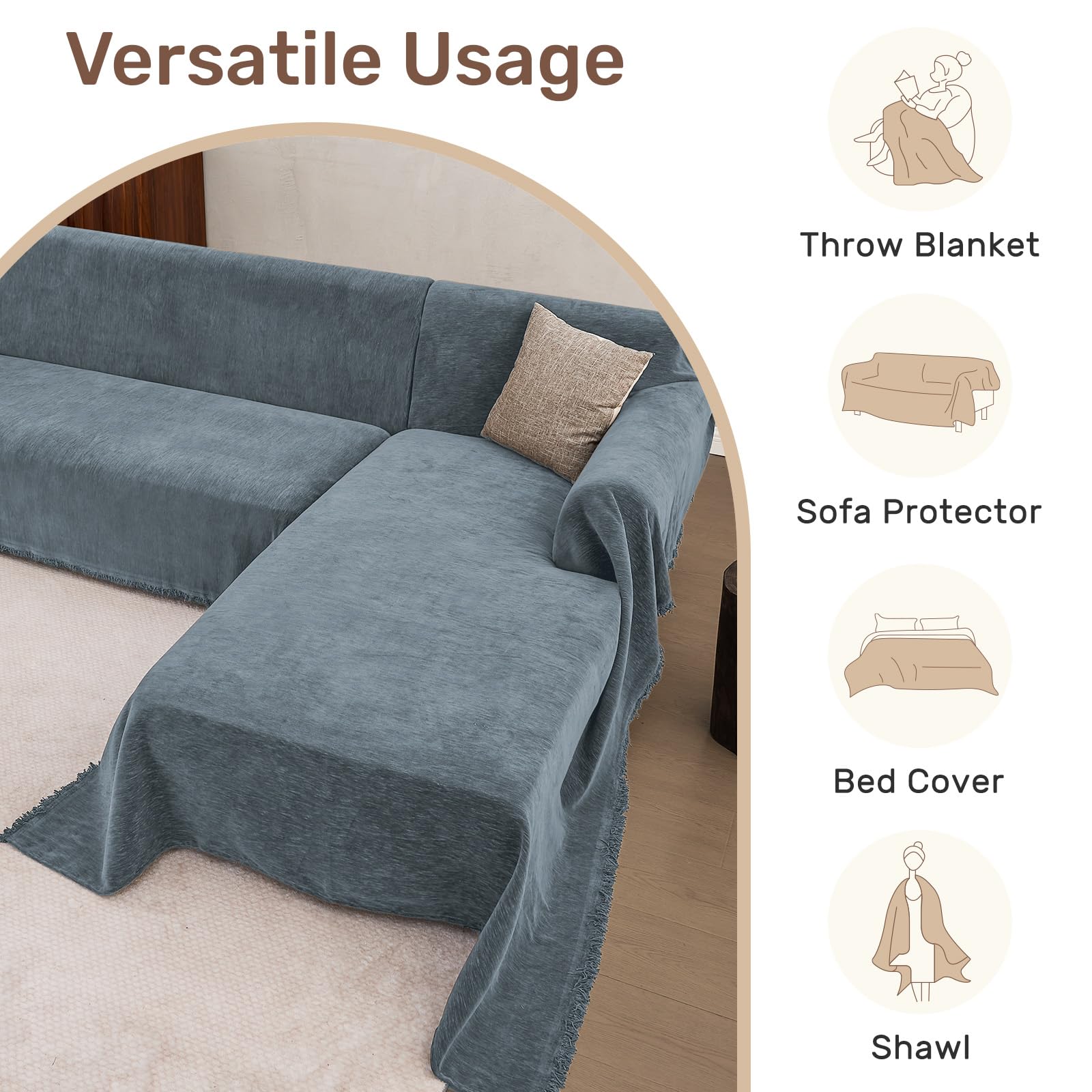 Houmiggle 2 Pieces Sectional Couch Covers L Shaped Cover L Dusty Blue