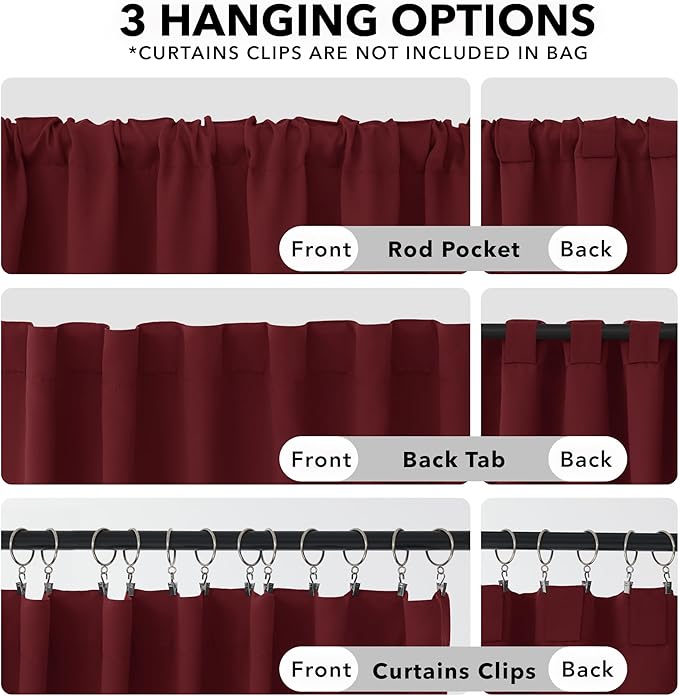 Deconovo Blackout Curtains, Thermal Insulated, W42 x L84 2 Panels, Back Tab, Machine Washable, Room-Darkening Drapes for Bedroom/Living Room Burgundy Red