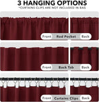 Deconovo Rod Pocket and Back Tab Curtains Solid Thermal Insulated Blackout Curtains for Bedroom 52Wx63L Inch Burgundy Red 2 Panels