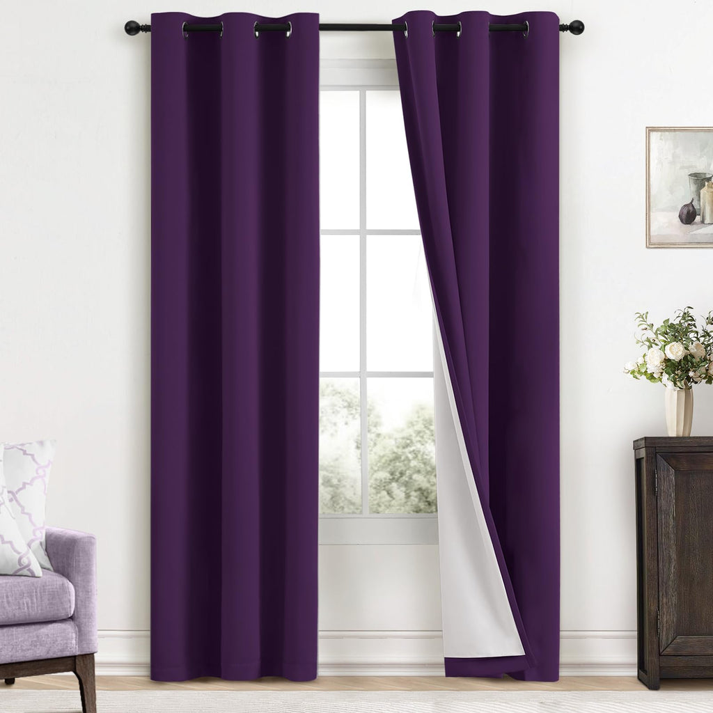Yakamok 100% Blackout Curtains 38x84 inch Long Purple Window Drapes-Bedroom