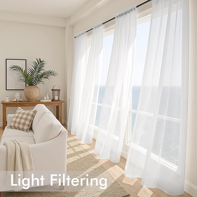 MIULEE White Sheer Curtains 84 Inches Long 4 Panels 54 x 84 Inches