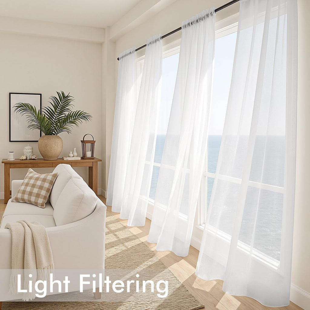 MIULEE White Sheer Curtains 90 Inches Long 4 Panels 42 x 90 Inches