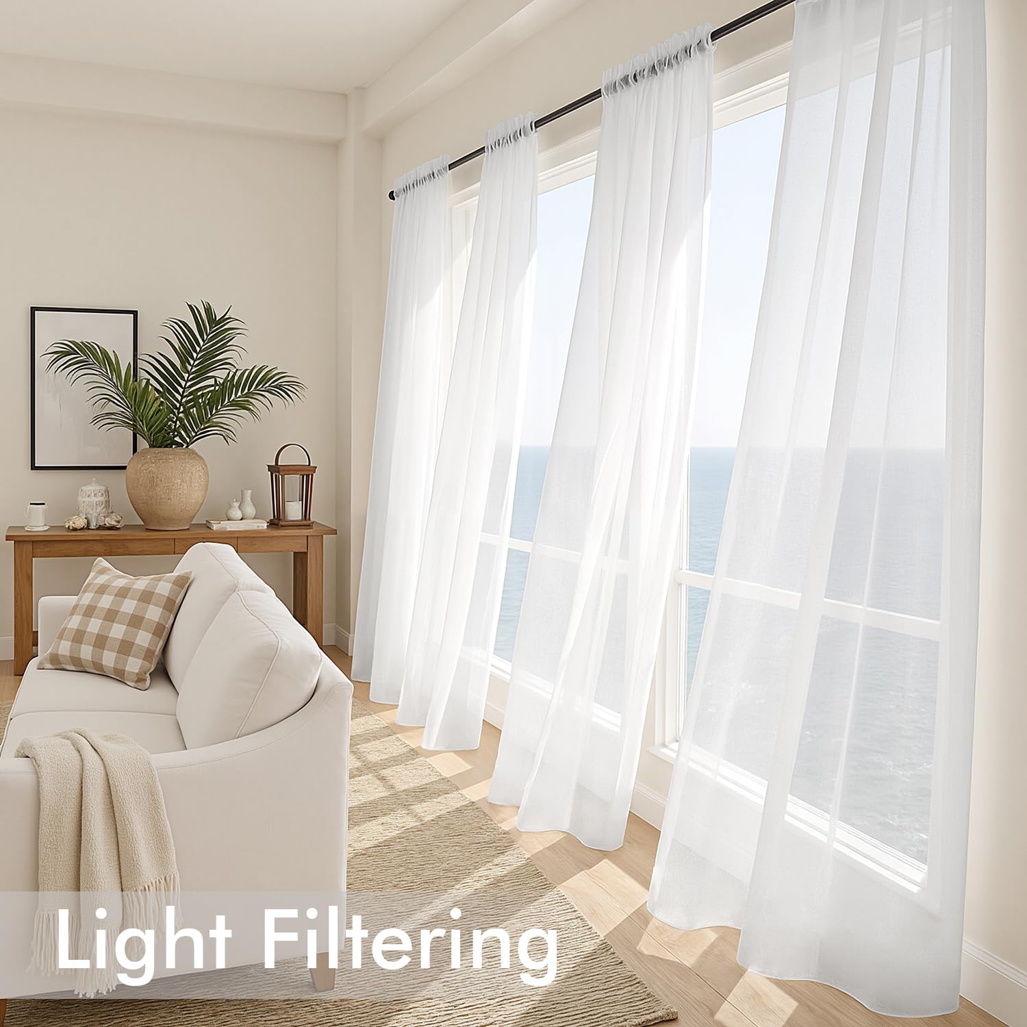 MIULEE White Sheer Curtains 90 Inches Long 4 Panels 42 x 90 Inches