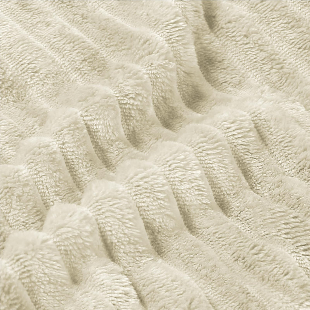 BEDELITE 3D Ribbed Jacquard Beige Blankets Queen Size for Bed, 90x90 Inch