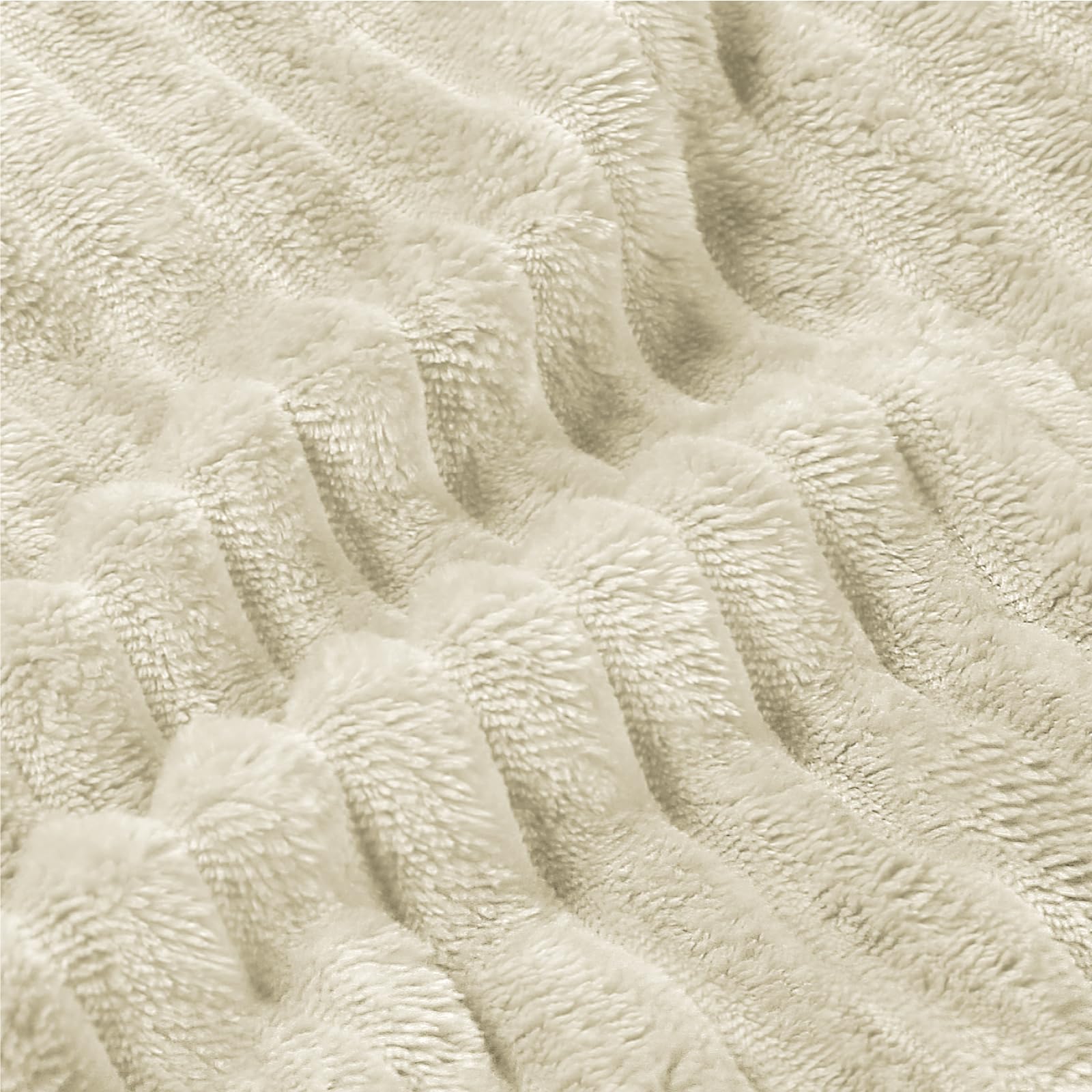 BEDELITE 3D Ribbed Jacquard Beige Blankets Queen Size for Bed, 90x90 Inch