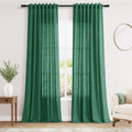 Extra Long Dark Green Linen Curtains 120 Inch for Living Room 2 Panels Set Rod Pocket Back Tab Linen Window Drapes Semi Sheer Light Filtering Privacy High Ceiling Drapes for Farmhouse 52x120