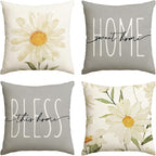 AVOIN colorlife Home Sweet Home Spring Summer Flowers Throw Pillow Covers, 20 x 20 Inch Grey Cushion Case for Sofa Couch Set of 4