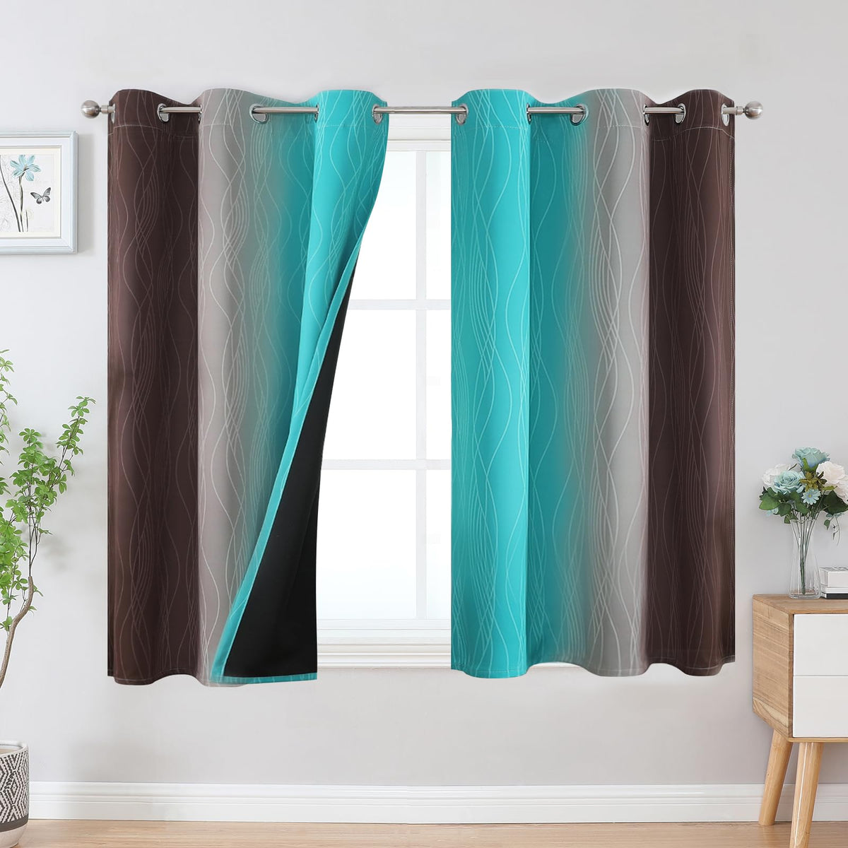 Estelar Textiler Red and Black Ombre Blackout Bedroom Curtains 45 Inch Long