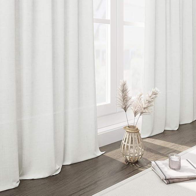 Nanspring Ivory Linen Blend Light Filtering Curtains 86 Inch Length 2 Panel Set Pocket Back Tab Privacy Semi Sheer Decorative Decor Curtain Drapes for Bedroom Living Room 52x86 Inches Long