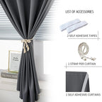 Sovtfides Magic Tape Stick On Curtains Window Shades Pull Down Blackout Window Cover Blackout Curtains for Bedroom No Drillng Self Adhesive Curtains No Rod Small Curtain, 35" W X 79" L, Grey, 1 Panel