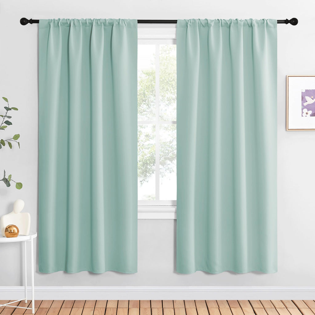 NICETOWN Blackout Curtains for Living Curtains, Aqua Blue, 1 Pair, 34-inch W x 72-inch L, Home Decorations Thermal Insulated Solid Pole Top Blackout Drapes for Living Room