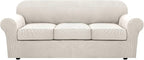 H.VERSAILTEX 4 Piece Stretch Couch Covers for 3 Cushion Couch Sofa Furniture Slipcovers Feature Upgraded Thicker Jacquard Fabric (Sofa, Ivory)