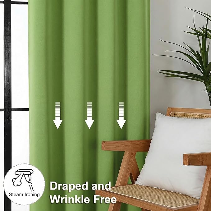 Simplebrand Ava Lime Blackout Curtains for Bedroom 72 Inch Length 2 Panels Set, Privacy Thermal Insulated Rod Pocket Door Window Curtains for Patio French Door Front Door, W40 x L72 Inch