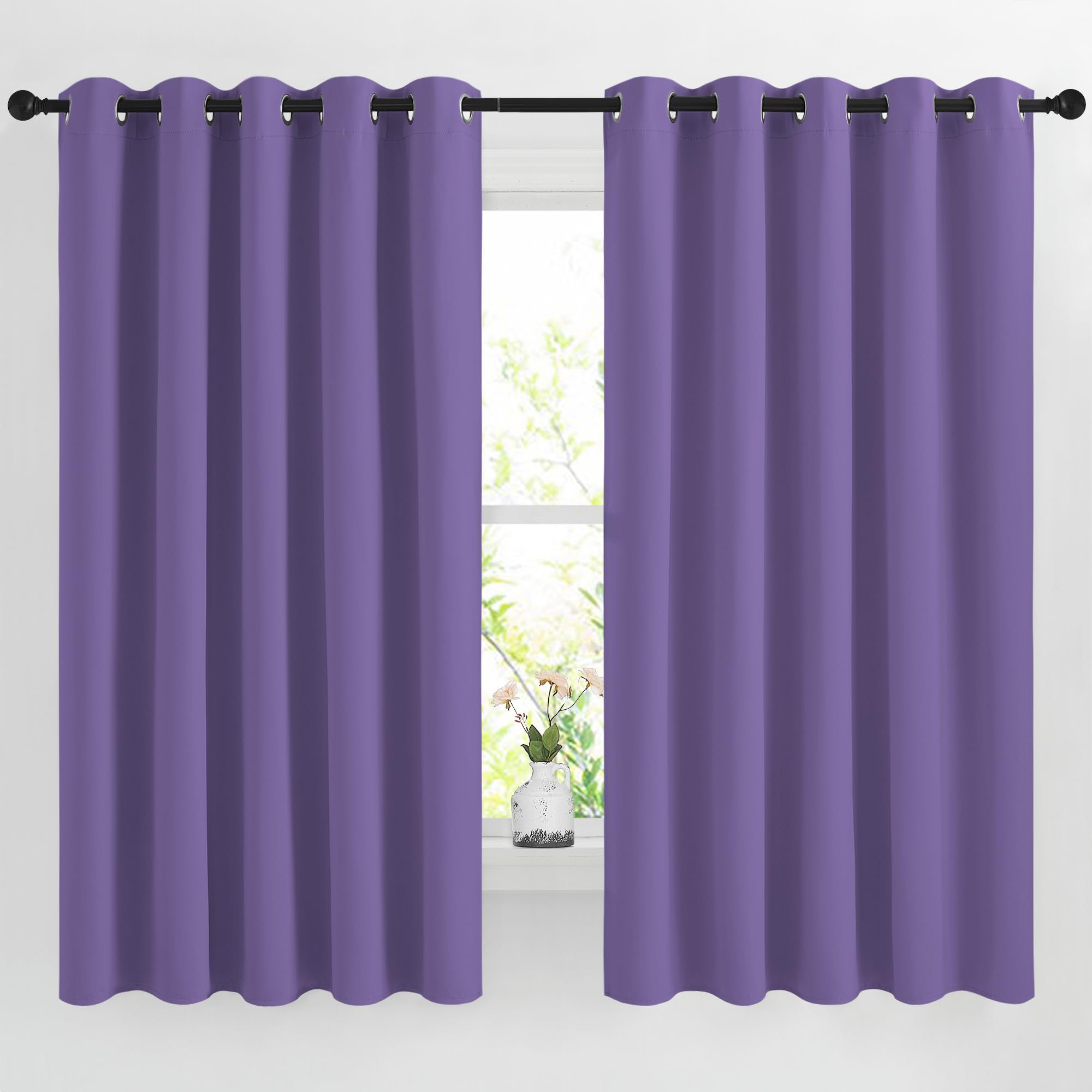 NICETOWN Lilac Purple Room Darkening Curtains 66 inches Long, Grommet Thermal Curtains Window Treatment Sound Reducing Drapes for Bedroom/Home Family, W66 x L66, 2 Panels