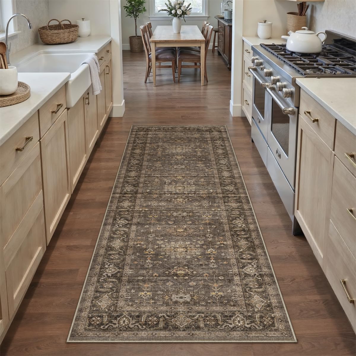 WondRg 2x7 Dark Brown Vintage Runner Rug
