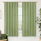 LAMIT Sage Green Linen Curtains 63 inch Length for Bedroom, Faux Linen Light Filtering Window Treatments Neutral Rod Pocket Drapes for Living Room/Farmhouse, 2 Panels Set, 52 x 63 Inch