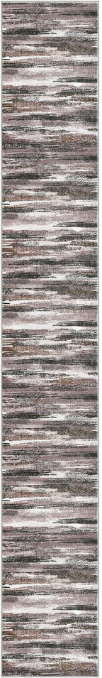 Lansny Modern Abstract Runner Rug 2.6x18, Dark Light Brown White Washable Long Kitchen Runner Non-Slip Soft Hallway Rug Runner Thin Print Faux Wool Carpet for Entryway Bedroom Laundry Room Indoor