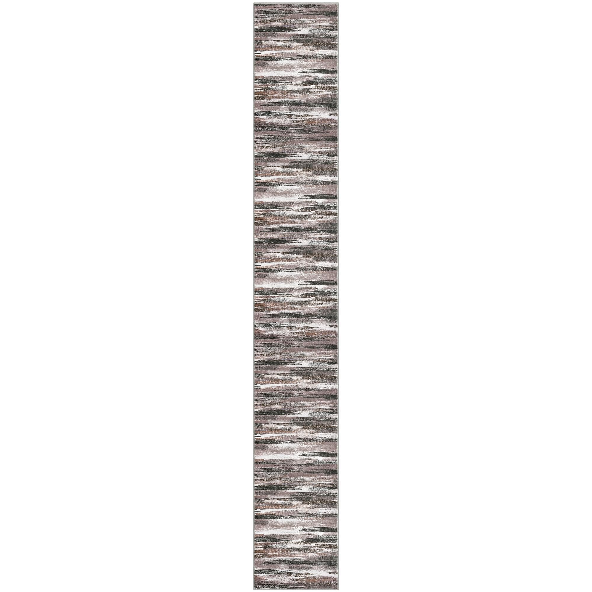 Lansny Modern Abstract Runner Rug 2.6x18, Dark Light Brown White Washable Long Kitchen Runner Non-Slip Soft Hallway Rug Runner Thin Print Faux Wool Carpet for Entryway Bedroom Laundry Room Indoor