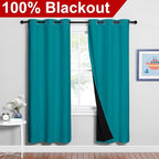 NICETOWN 100% Blackout Window Curtain Panels, Full Light Blocking Drapes with Black Liner for Nursery, 72-inch Drop Thermal Insulated Draperies (Peacock Teal, 2 Pieces, 42-inch Wide Per Panel)