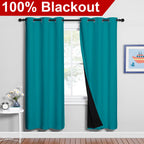 NICETOWN Full Shade Curtain Panels, 37" Wide x 70" Long, Peacock Teal, Pair of Thermal Insulated & Energy Efficiency Blackout Drapes for Living Room, Lined Silky Performance Window Dressing