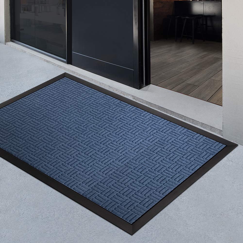 Mibao Front Door Mat Outdoor Entrance, 36" x 24" Heavy Duty Welcome Mat for Outdoor and Indoor, Waterproof Dirt Trapper Doormat, Super Absorbent Indoor Entryway Mat for Patio & Porch - Blue
