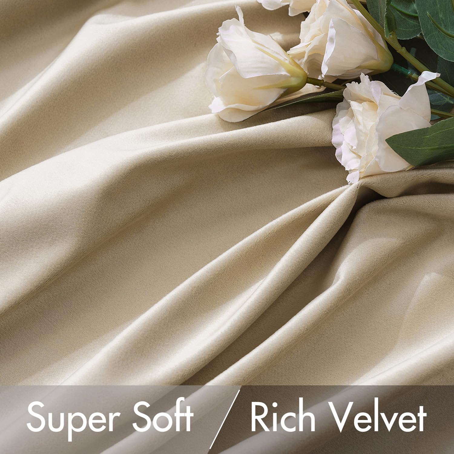 MIULEE Velvet Curtains 52x108 inches 2 Panels Beige Blackout Curtains