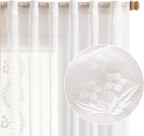 jinchan Belrose Linen Sheer Curtains for Living Room 96 Inch Length Sheer Voile Embroidered Floral Curtains for Bedroom Light Filtering Rod Pocket Window Treatments Farmhouse Decor 2 Panels White
