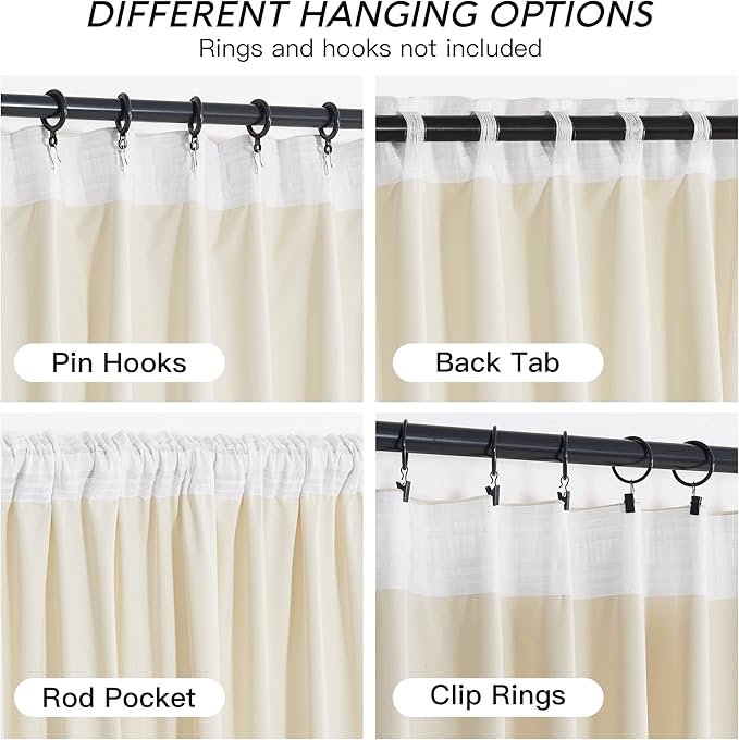 RYB HOME Cream Velvet Curtains 96 inches for Bedroom Living Room