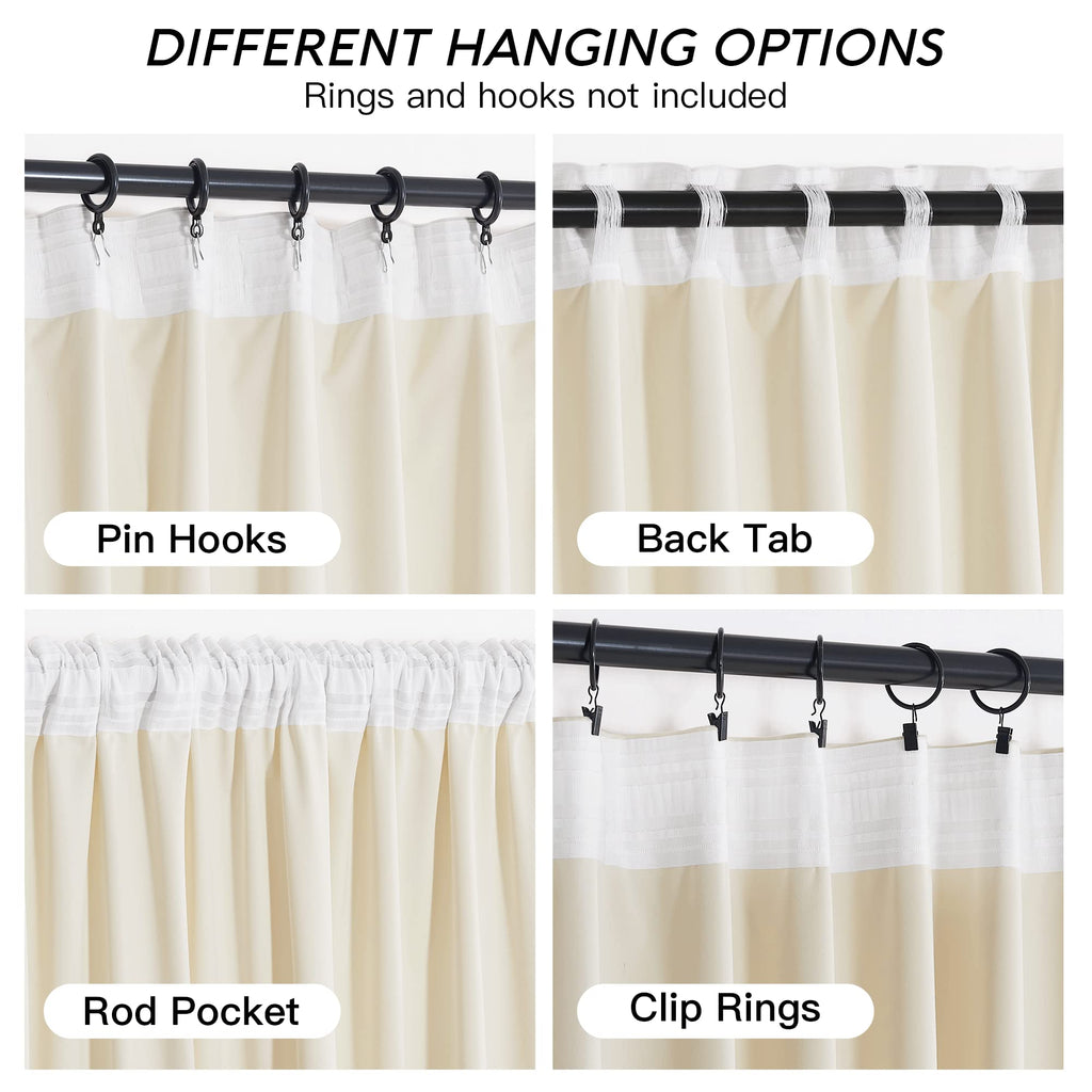 RYB HOME Cream Velvet Curtains 96 inches for Bedroom Living Room