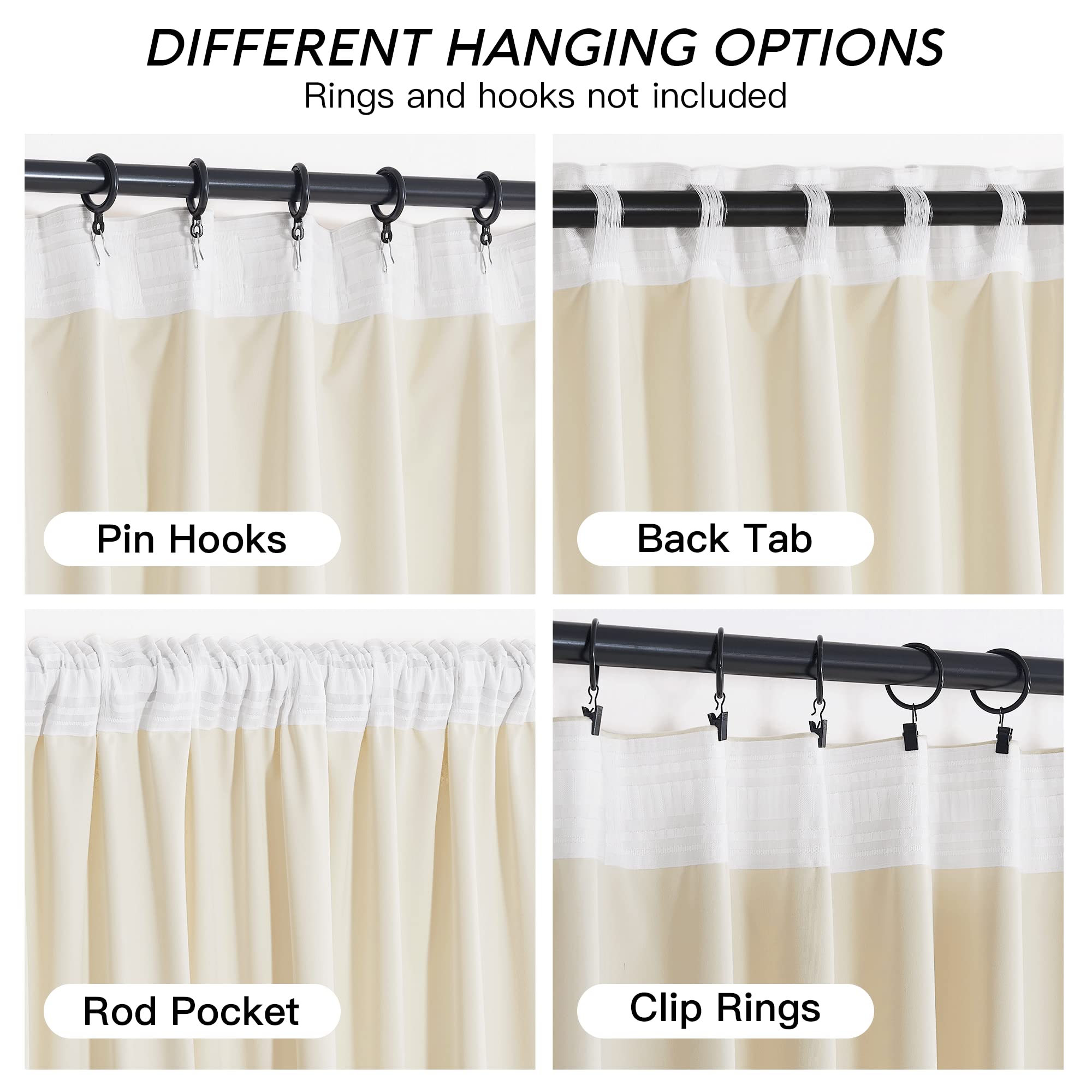 RYB HOME Cream Velvet Curtains 96 inches for Bedroom Living Room