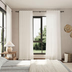 Nanspring Beige White Linen Curtains 96 Inches Long for Living Room Privacy Light Filtering Semi Sheer Curtain Back Tab and Rod Pocket Coastal Decor Drapes for Bedroom Dinner 40 X 96, 2 Panels