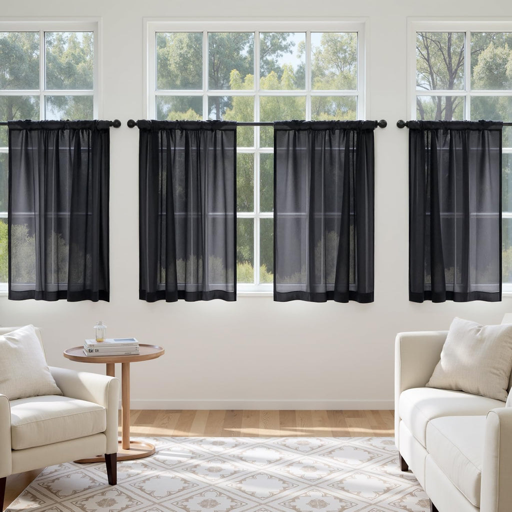 MIULEE 4 Panels Half Window Tier Black Sheer Curtains 42 x 30 Inches