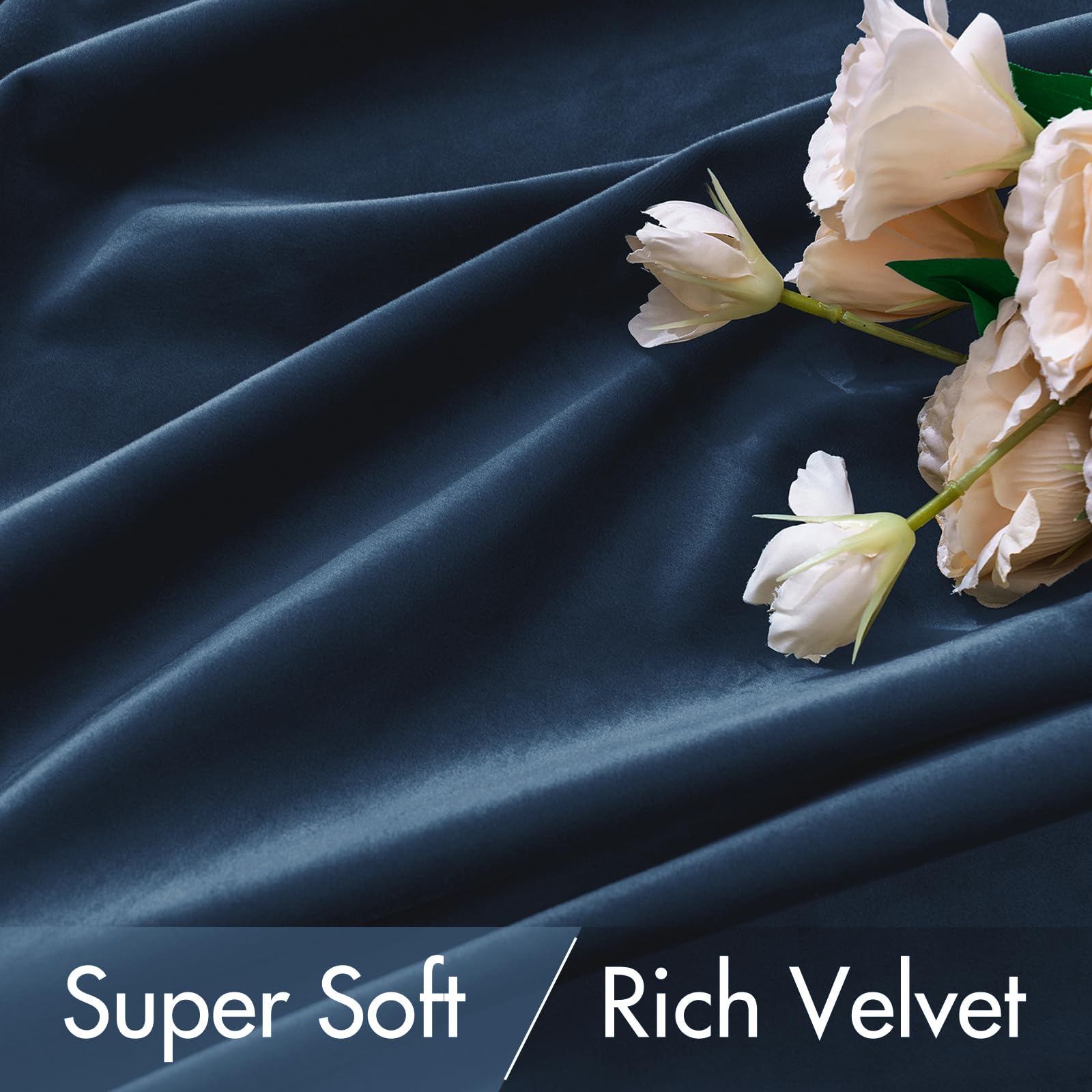 MIULEE Navy Blue Velvet Curtains 52x90 inches Luxury Blackout Curtains