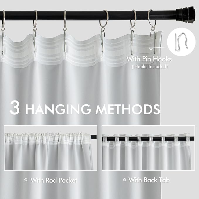 MIULEE Back Tab Light Blocking Curtains 108 Inch Long 2 Panels Set for Living Room Bedroom Privacy, Greyish White Rod Pocket/Pinch Pleated Extra Long Thermal Insulated Room Darkening Blackout Drapes