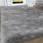Fluffy Area Rug, Grey Faux Fur Rug for Bedroom 3'x5', Soft Shag Fuzzy Rugs for Living Room, Gray Furry Bedside Nursery Rug Plush Indoor Floor Carpet for Kids Room Teen Dorm,Home Decor Aesthetic