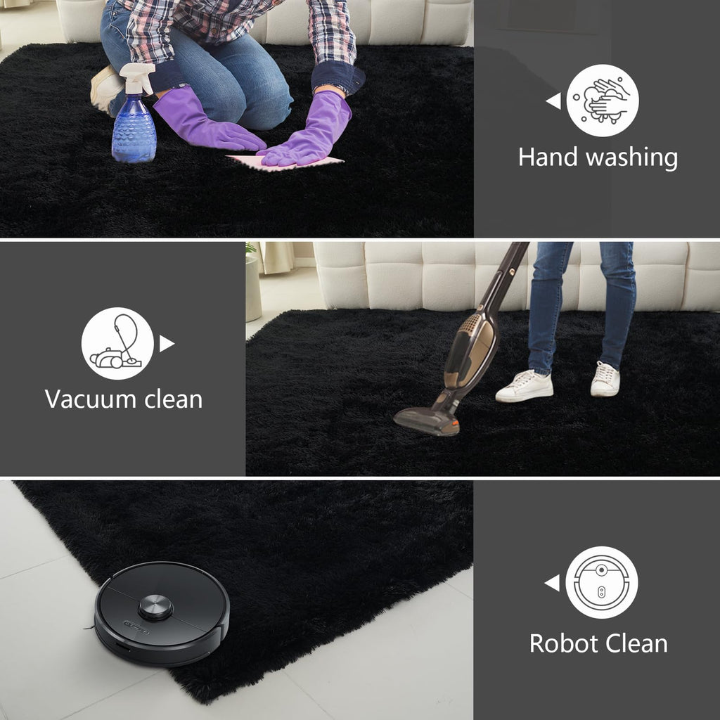 10X14 Large Shag Area Rugs for Living Room Bedroom,Big Soft Black Fluffy Rug for Bedroom Dorm,Indoor Carpet Plush Rugs for Living Room Home Decor,Black