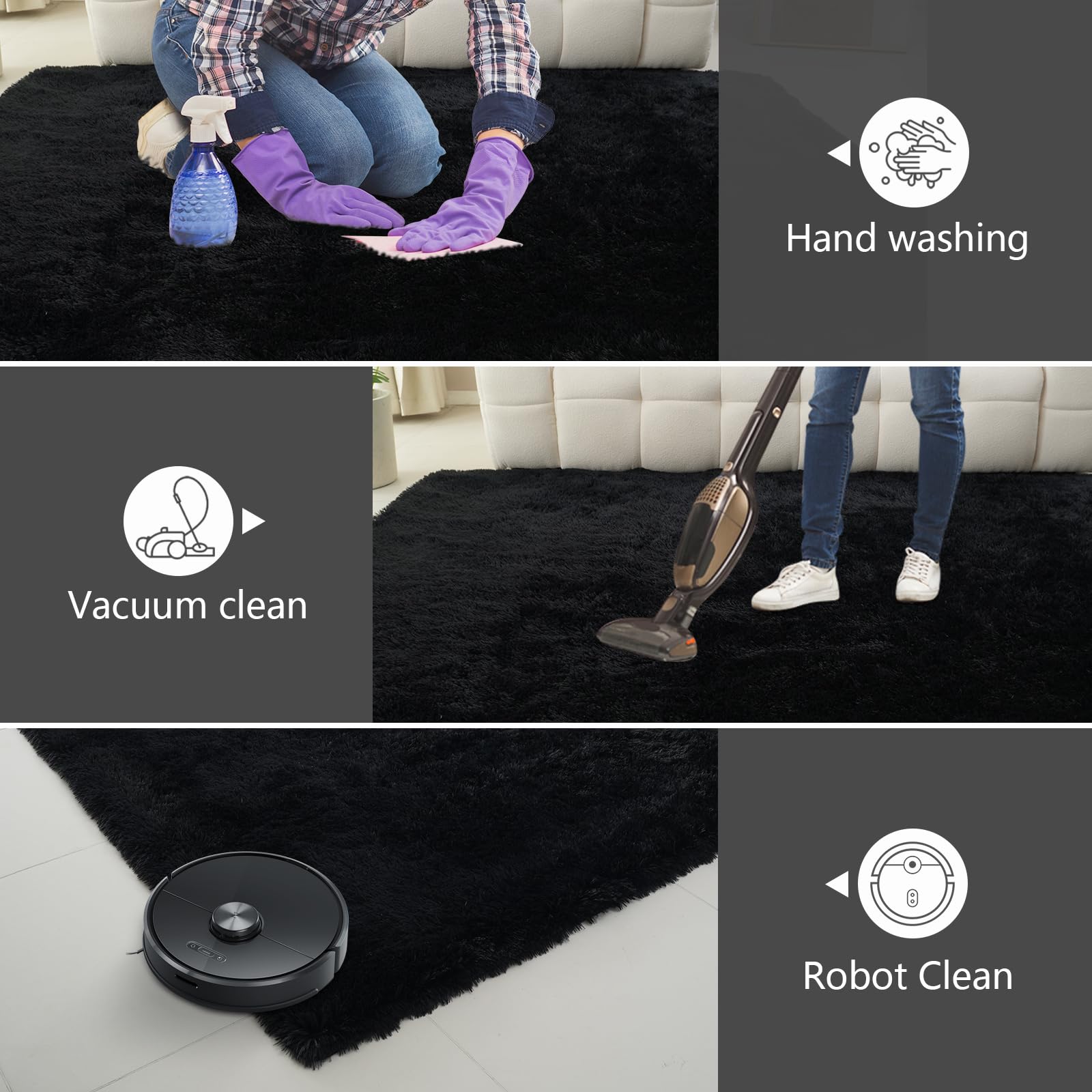 10X14 Large Shag Area Rugs for Living Room Bedroom,Big Soft Black Fluffy Rug for Bedroom Dorm,Indoor Carpet Plush Rugs for Living Room Home Decor,Black