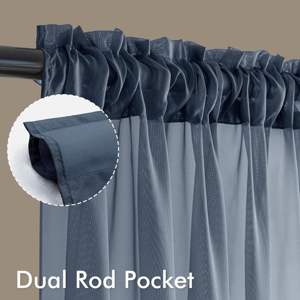 MIULEE Navy Blue Sheer Curtains 96 Inches Long 4 Panels 42 x 96 Inches