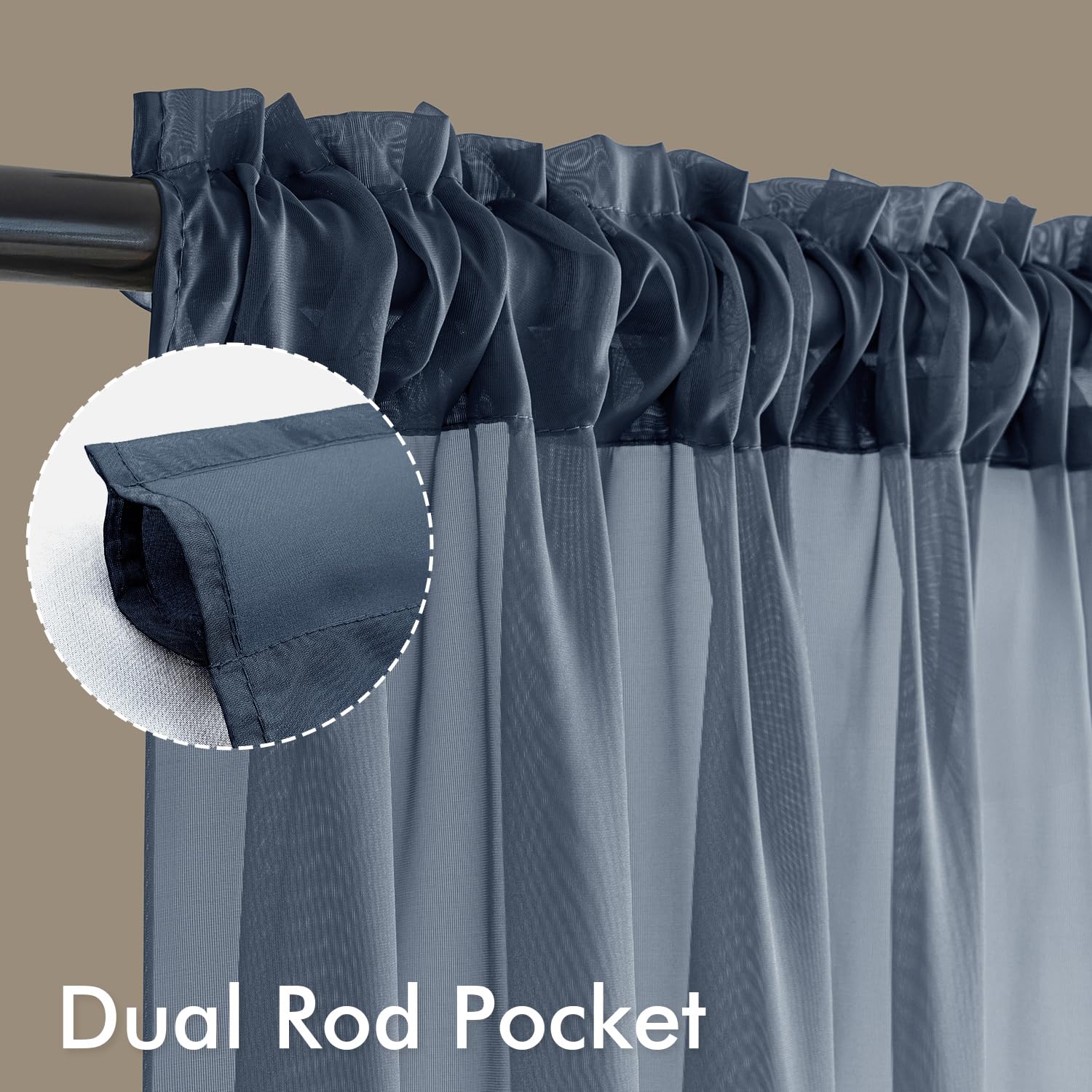 MIULEE Navy Blue Sheer Curtains 96 Inches Long 4 Panels 42 x 96 Inches