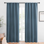 NICETOWN Blackout Curtains for Living Curtains, Smoky Blue, 1 Pair, 34-inch W x 84-inch L, Home Decorations Thermal Insulated Solid Pole Top Blackout Drapes for Living Room