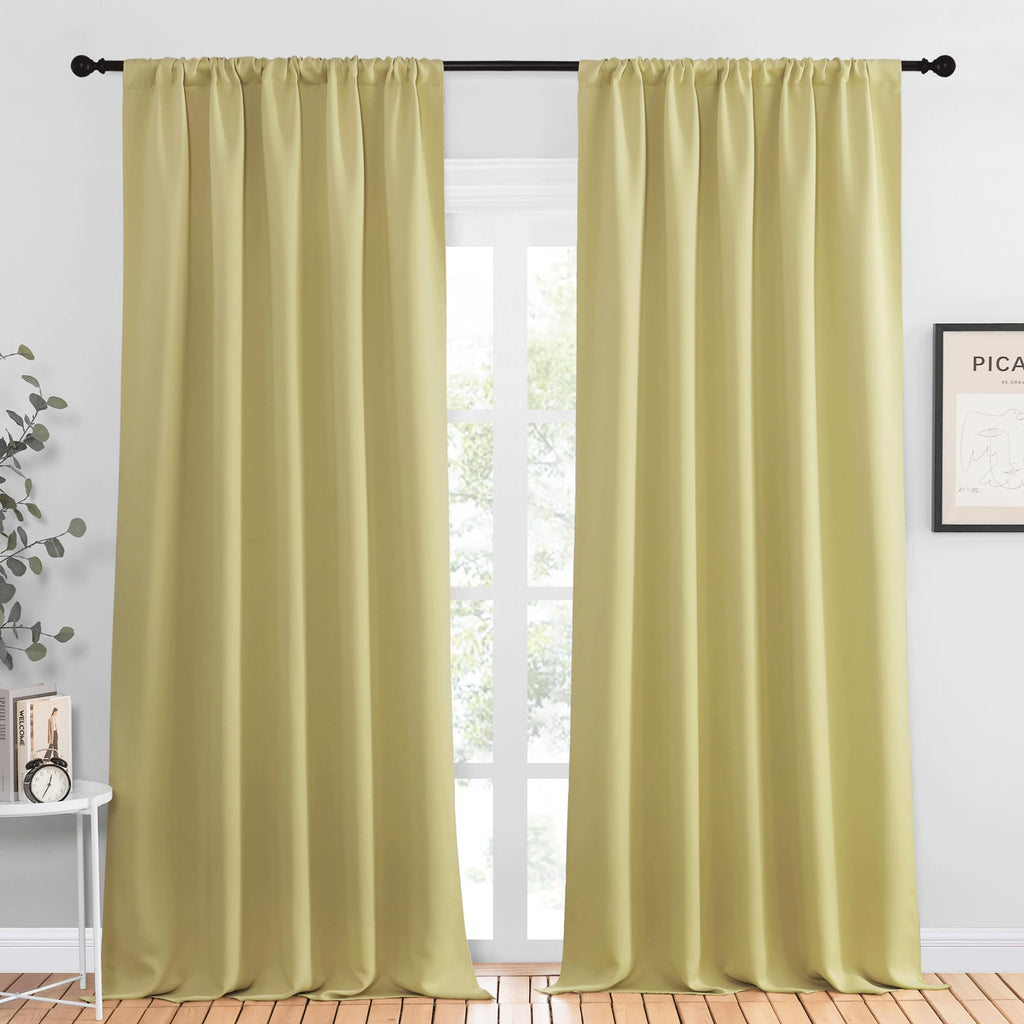 NICETOWN Blackout Curtains for Living Curtains, Paler Yellow, 2 Panels, 52 by 95, Room Darkening Window Curtain Panels, Easy-Care Solid Thermal Insulated Draperies/Drapes for Daughter Room