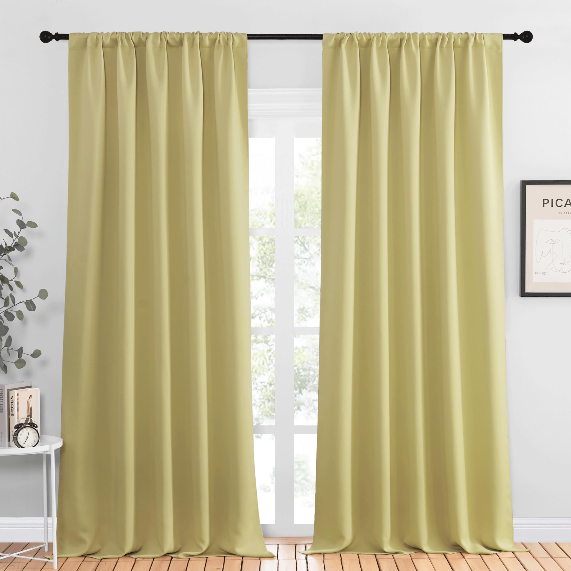 NICETOWN Blackout Curtains for Living Curtains, Paler Yellow, 2 Panels, 52 by 95, Room Darkening Window Curtain Panels, Easy-Care Solid Thermal Insulated Draperies/Drapes for Daughter Room