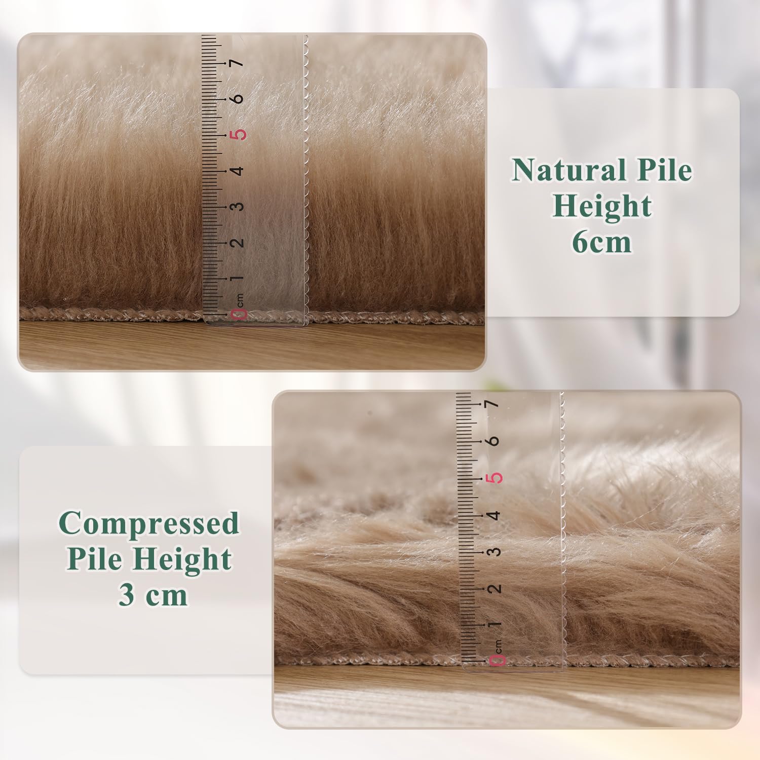 ORINOVA Beige Fuzzy Living Room Washable Area Rug 5ft Round Shag Faux Sheepskin Nursery Rug for Bedroom Teen Room Home Decor Soft Fluffy Circle Carpet