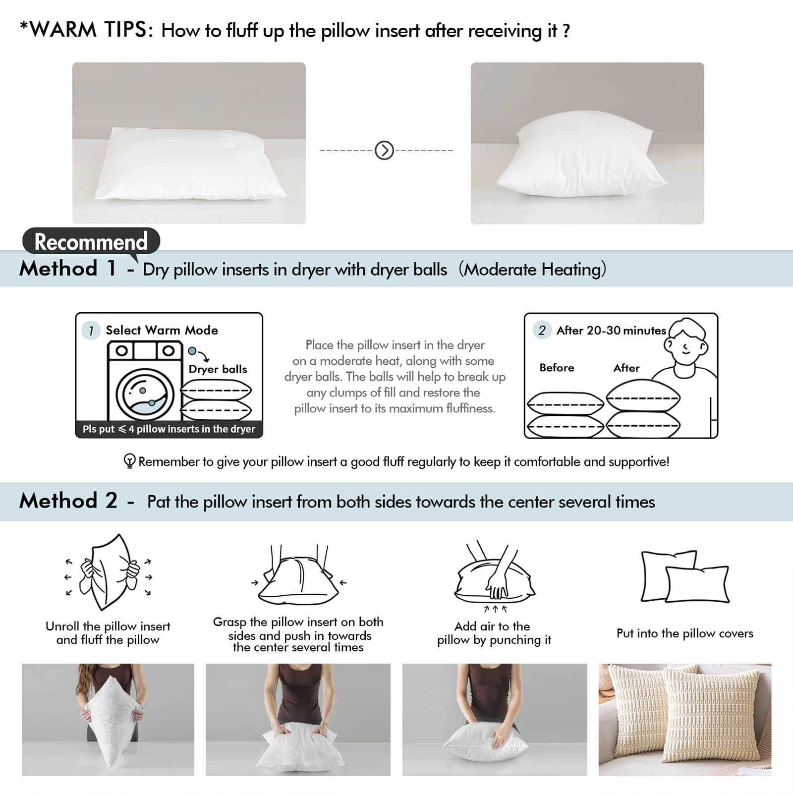 MIULEE 12x20 Throw Pillows Inserts 2 Pack, Decorative Pillows for Couch Bed
