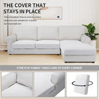 Easy-Going Stretch 3 Pieces Couch Cushion Covers for Sectional Sofa Left/Right L Shape Chaise Lounge Sofa Seat slipcover Anti-Slip Sofa Cover Soft (2 Seater + 1 Chaise, Snow White)