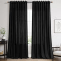 Nanspring Black Linen Curtains 90 Inches Long for Living Room Back Tab and Rod Pocket Semi Sheer Privacy Curtains Simple Modern Cotton Textured Curtain for Bedroom 70x90,2 Panel